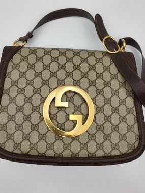 GUCCI GG Supreme Monogram Web Medium Blondie Top Handle Shoulder Bag. Auth w/COA